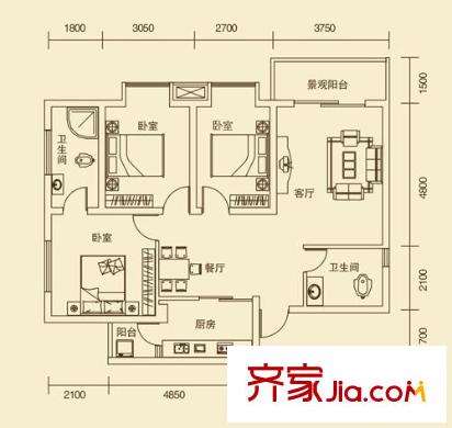 圣高金都戶型圖D 3室2廳2衛(wèi)