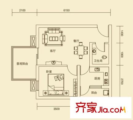 圣高金都戶型圖E 1室1廳1衛(wèi)