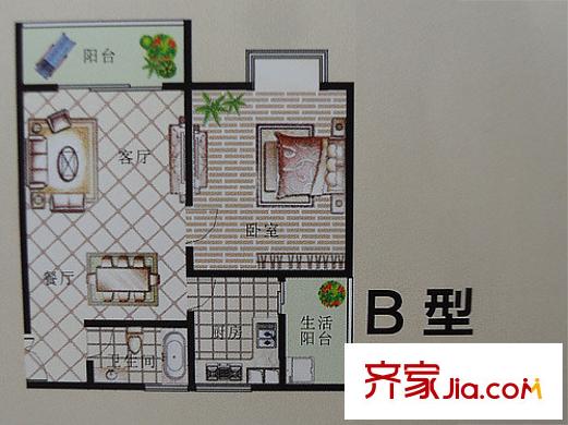 宇發(fā)榮域戶型圖B 1室2廳1衛(wèi)