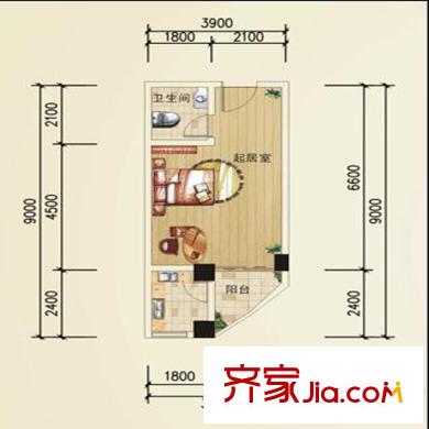 凱信水韻濱江二期公園大帝V戶型 1室1廳1衛(wèi)1廚