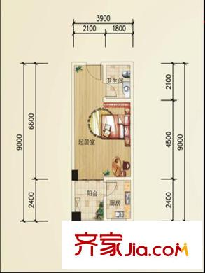 凱信水韻濱江二期公園大帝X戶型 1室1廳1衛(wèi)1廚