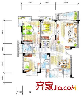 鴻越瑞平方米花園戶型圖木棉軒B7棟 3室2廳2衛(wèi)1廚