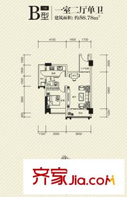 長興99號公館5幢B戶型 1室2廳1衛(wèi)1廚