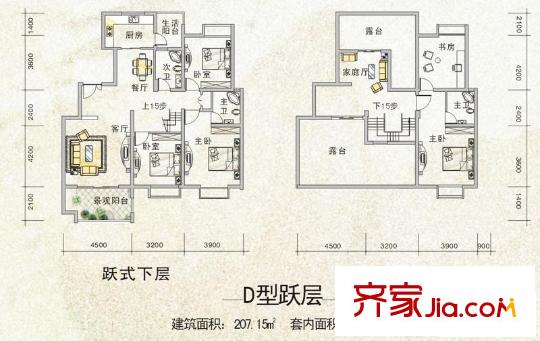 九洲家園戶型圖戶型圖D躍層 5室3廳3衛(wèi)1廚