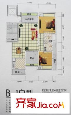 卓信龍嶺戶型圖B-1 2室2廳2衛(wèi)