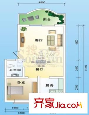 陽光水岸戶型圖Y戶型 1室2廳1衛(wèi)1廚