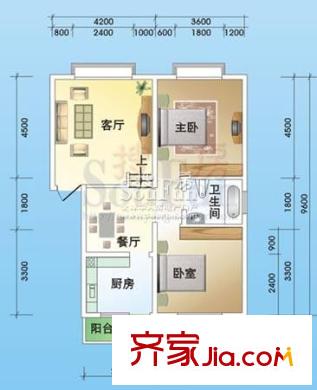 陽光水岸戶型圖L戶型 2室2廳1衛(wèi)1廚
