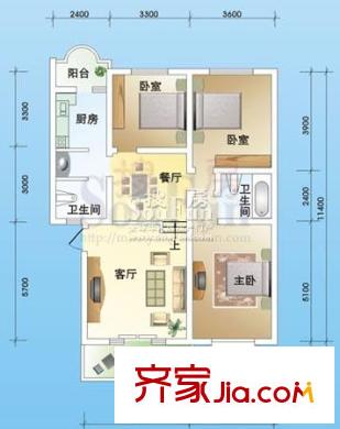 陽光水岸戶型圖F戶型 3室2廳2衛(wèi)1廚