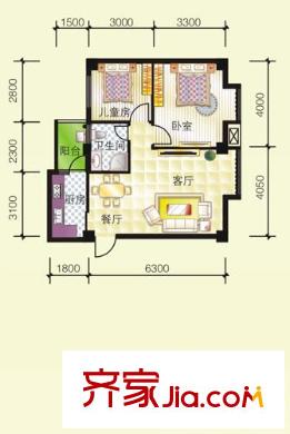 祥云閣戶型圖B 2室2廳1衛(wèi)