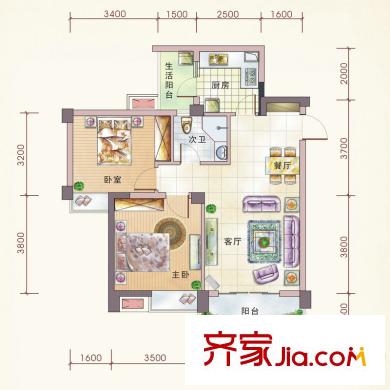 文泉?jiǎng)P旋大道A4戶型 2室2廳1衛(wèi)1廚