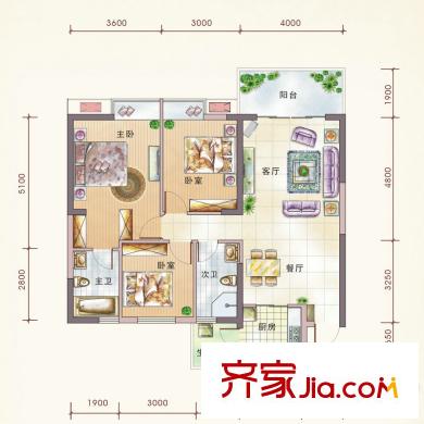 文泉凱旋大道 C1戶型 3室2廳2衛(wèi)1廚
