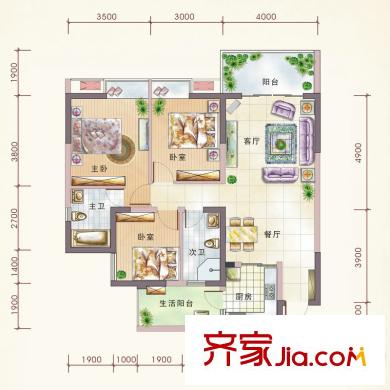 文泉凱旋大道 C2戶型 3室2廳2衛(wèi)1廚