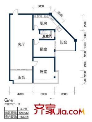 天浩富樂銀座戶型圖G 2室2廳1衛(wèi)