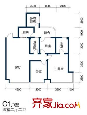 天浩富樂銀座戶型圖C1 4室2廳2衛(wèi)
