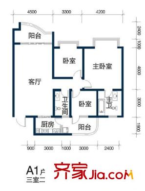 天浩富樂銀座戶型圖A1 3室2廳2衛(wèi)