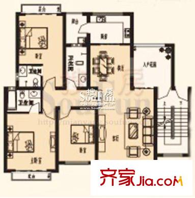 東辰陽光清華C區(qū)戶型 3室2廳3衛(wèi)1廚