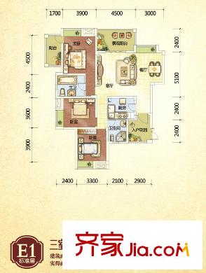 倍特領(lǐng)尚標(biāo)準(zhǔn)層E1戶型 3室2廳2衛(wèi)1廚