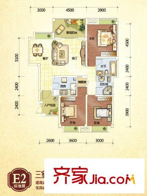 倍特領(lǐng)尚標(biāo)準(zhǔn)層E2戶型 3室2廳2衛(wèi)1廚