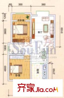 興發(fā)明居戶型圖二期D戶型 2室2廳1衛(wèi)1廚