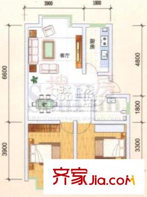 興發(fā)明居戶型圖二期C戶型 2室2廳1衛(wèi)1廚