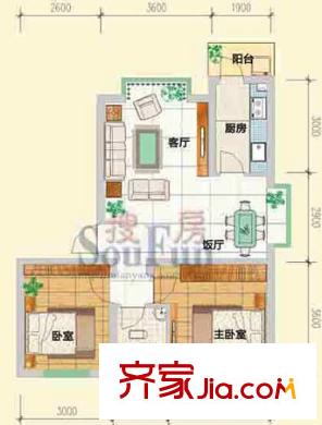 興發(fā)城東逸景戶型圖城東逸景D戶型 2室2廳1衛(wèi)1廚