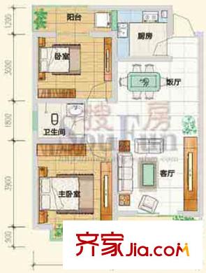 興發(fā)城東逸景戶型圖城東逸景B戶型 2室2廳1衛(wèi)1廚