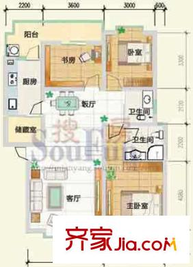興發(fā)城東逸景戶型圖城東逸景B1戶型 3室2廳2衛(wèi)1廚