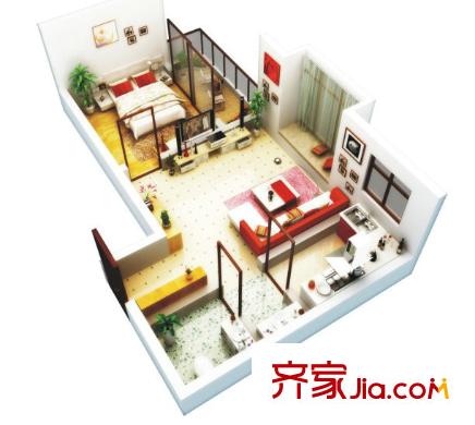 西城國(guó)際 A戶型 1室1廳1衛(wèi)1廚