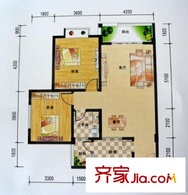 華興名城戶型圖A1 2室2廳1衛(wèi)1廚