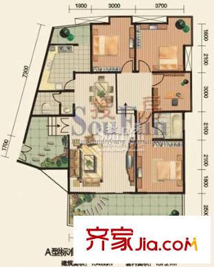 安江名園戶型圖A戶型 4室3廳2衛(wèi)1廚