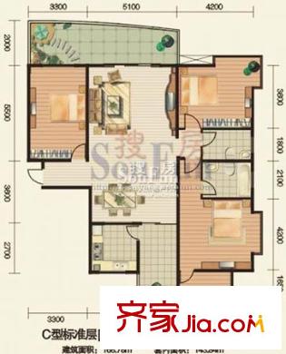 安江名園戶型圖C2戶型 3室2廳2衛(wèi)1廚