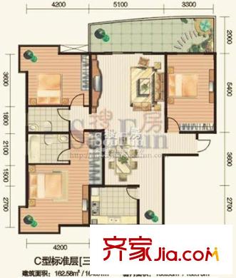 安江名園戶型圖C1戶型 3室2廳2衛(wèi)1廚