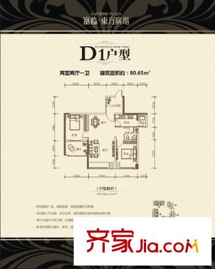 富臨東方廣場D1戶型 2室2廳1衛(wèi)