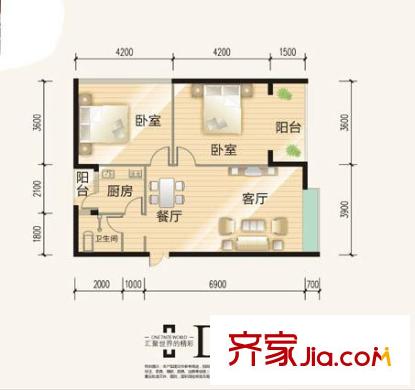 隆盛一品天下戶型圖D1 2室2廳1衛(wèi)1廚