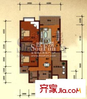 都市蘭亭戶型圖A1b戶型 2室2廳1衛(wèi)1廚