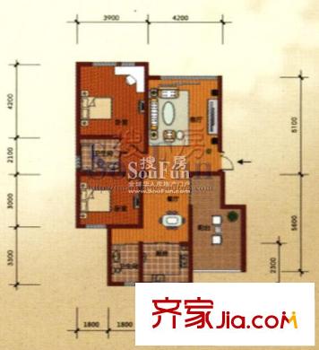 都市蘭亭戶型圖A1(7F)戶型 2室2廳1衛(wèi)1廚