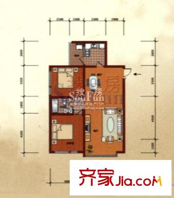 都市蘭亭戶型圖B2a戶型 2室2廳1衛(wèi)1廚
