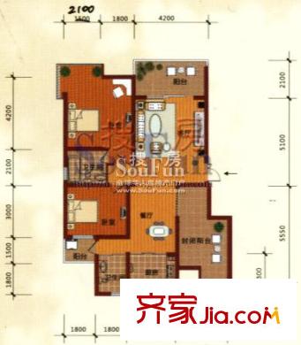 都市蘭亭戶型圖A1戶型 2室2廳1衛(wèi)1廚