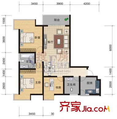 陽光曼哈頓戶型圖f1戶型 3室2廳2衛(wèi)1廚