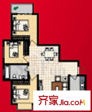 陽光曼哈頓戶型圖小高層A戶型 3室2廳1衛(wèi)1廚