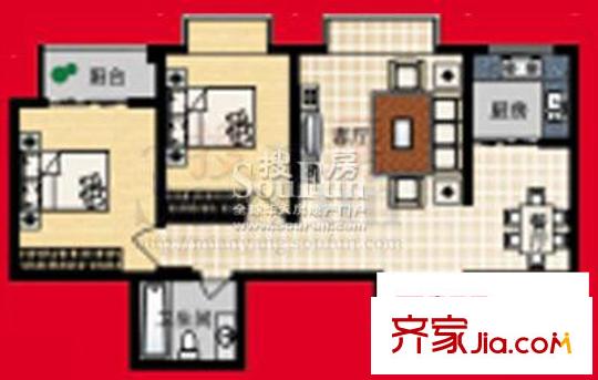 陽光曼哈頓戶型圖小高層B戶型 2室2廳1衛(wèi)1廚