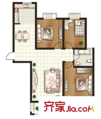 華美生態(tài)園戶型圖B3戶型 3室2廳1衛(wèi)1廚
