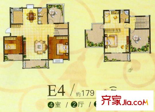 華美生態(tài)園戶型圖E4 4室2廳2衛(wèi)