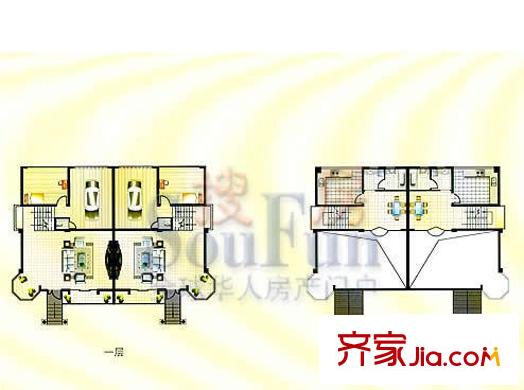 松霏花園戶型圖雙拼一層、夾層平面圖 3室