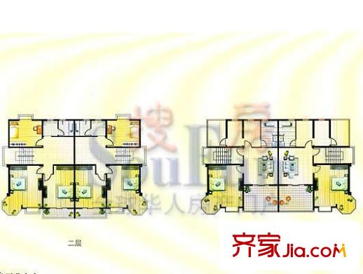 松霏花園戶(hù)型圖雙拼二層、三層平面圖 6室2廳2衛(wèi)1廚