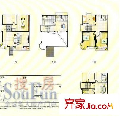 松霏花園戶型圖獨棟別墅平面圖 4室3廳4衛(wèi)1廚