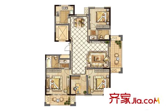 寶信潤山御林B8#號樓F1戶型 4室2廳2衛(wèi)1廚