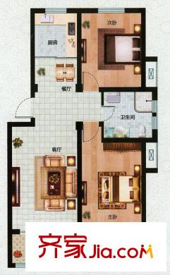 萬(wàn)恒東1號(hào)戶型圖B1戶型 2室2廳1衛(wèi)1廚