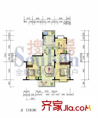 現(xiàn)代漢城戶型圖D戶型 3室2廳1衛(wèi)1廚