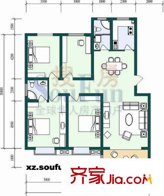 現(xiàn)代漢城戶型圖4室2廳2衛(wèi)1廚